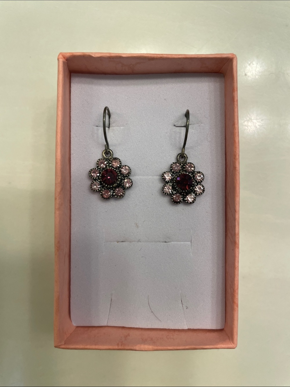 Pink Crystal Flower Drop Earrings - Women Jewelry